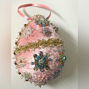 Handmade Vintage Style Easter Faberge Egg Push Pin Ornament Beads Sequins Pearls